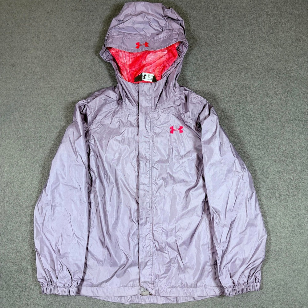 Under Armour Windbreaker Girls Size YSM Purple Hooded Mesh Lined Full Zip